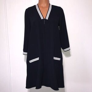 Zara Varsity Stripe Long Sleeve Dress Navy Blue Size Medium